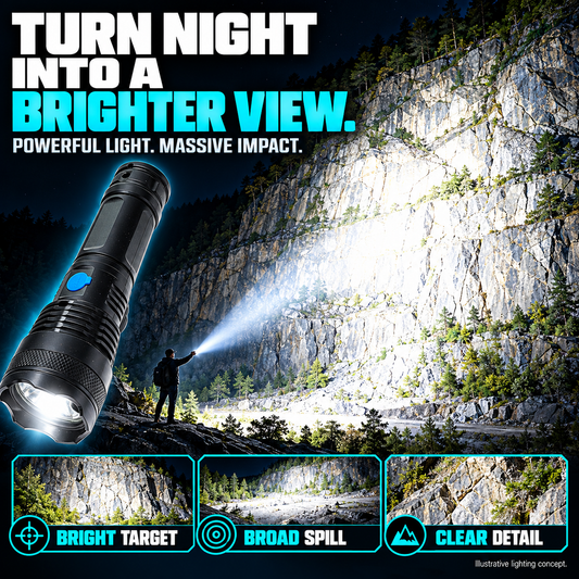 🔦 TacticalBeam Pro Rechargeable Flashlight 🎯 Adjustable Flood & Spot Beam 🌧️ IPX7 Waterproofing for Home, Roadside & Outdoor Use-8RH7