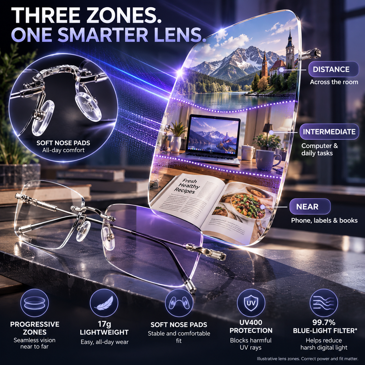 👓 Progressive Photochromic Reading Glasses 🔍 Read Tiny Print ☀️ Tint Automatically Outdoors-8RH7