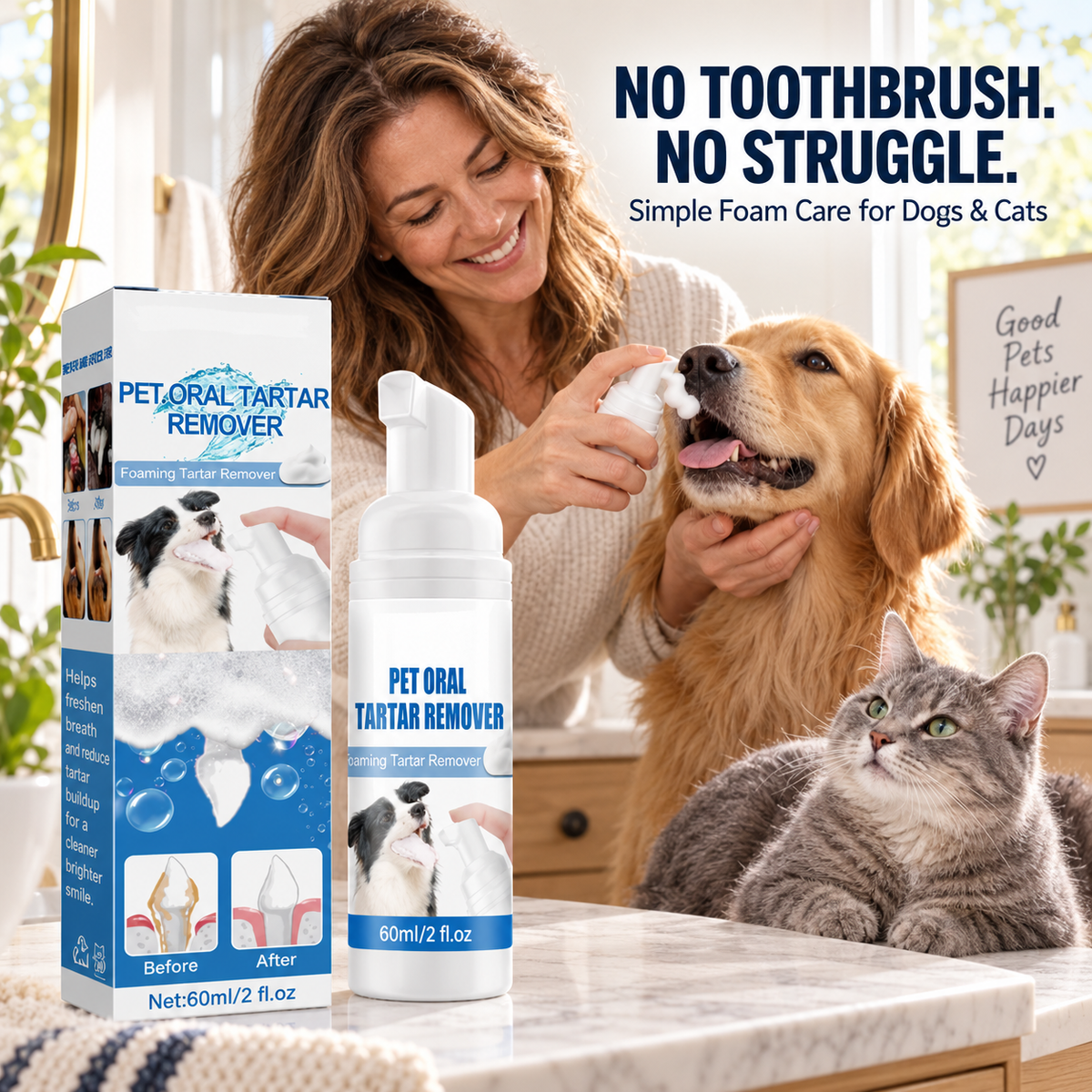 🔥🐾  Dog & Cat Tartar Remover Foam, Fresh BreathOral Care Spray,🦷 Healthy Pet Teeth WithoutBrushing-8RH7