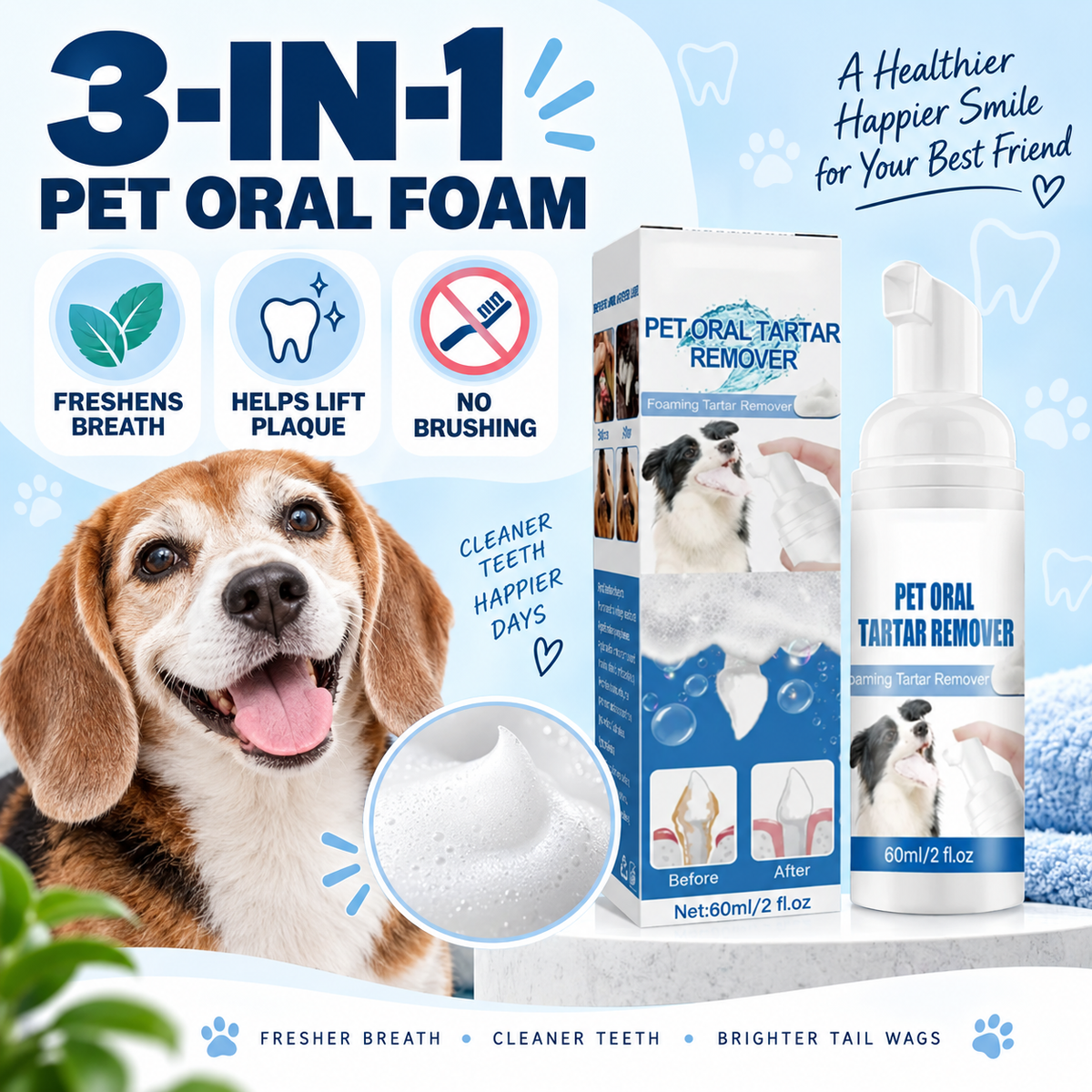 🔥🐾  Dog & Cat Tartar Remover Foam, Fresh BreathOral Care Spray,🦷 Healthy Pet Teeth WithoutBrushing-8RH7
