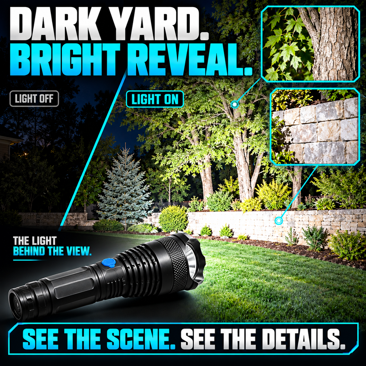 🔦 TacticalBeam Pro Rechargeable Flashlight 🎯 Adjustable Flood & Spot Beam 🌧️ IPX7 Waterproofing for Home, Roadside & Outdoor Use-8RH7
