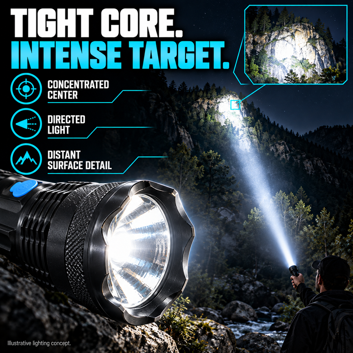 🔦 TacticalBeam Pro Rechargeable Flashlight 🎯 Adjustable Flood & Spot Beam 🌧️ IPX7 Waterproofing for Home, Roadside & Outdoor Use-8RH7