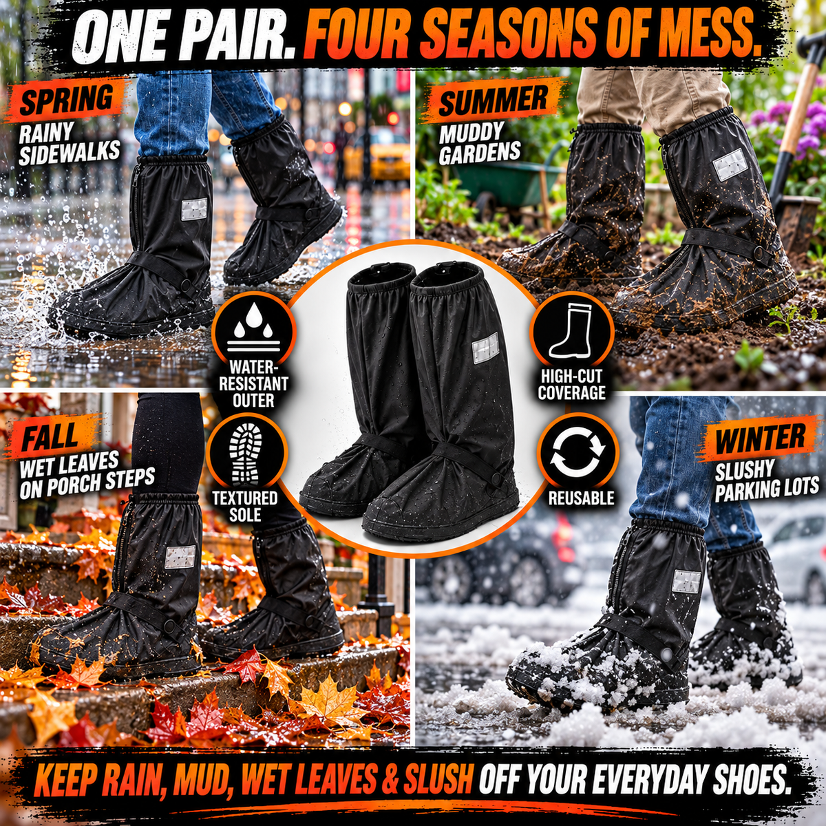 Waterproof Boot Covers 👟 Zip On Before Rain & Mud Ruin Your Favorite Shoes-8RH7
