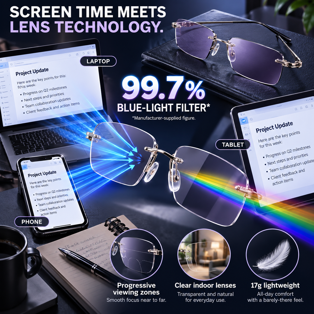👓 Progressive Photochromic Reading Glasses 🔍 Read Tiny Print ☀️ Tint Automatically Outdoors-8RH7