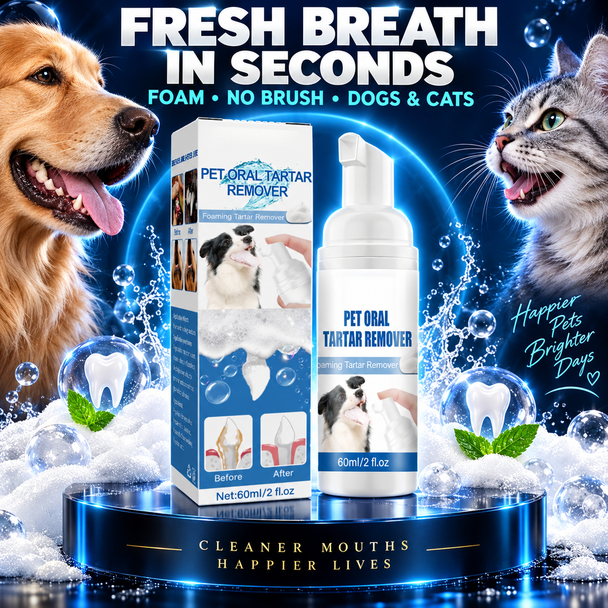 🔥🐾  Dog & Cat Tartar Remover Foam, Fresh BreathOral Care Spray,🦷 Healthy Pet Teeth WithoutBrushing-8RH7