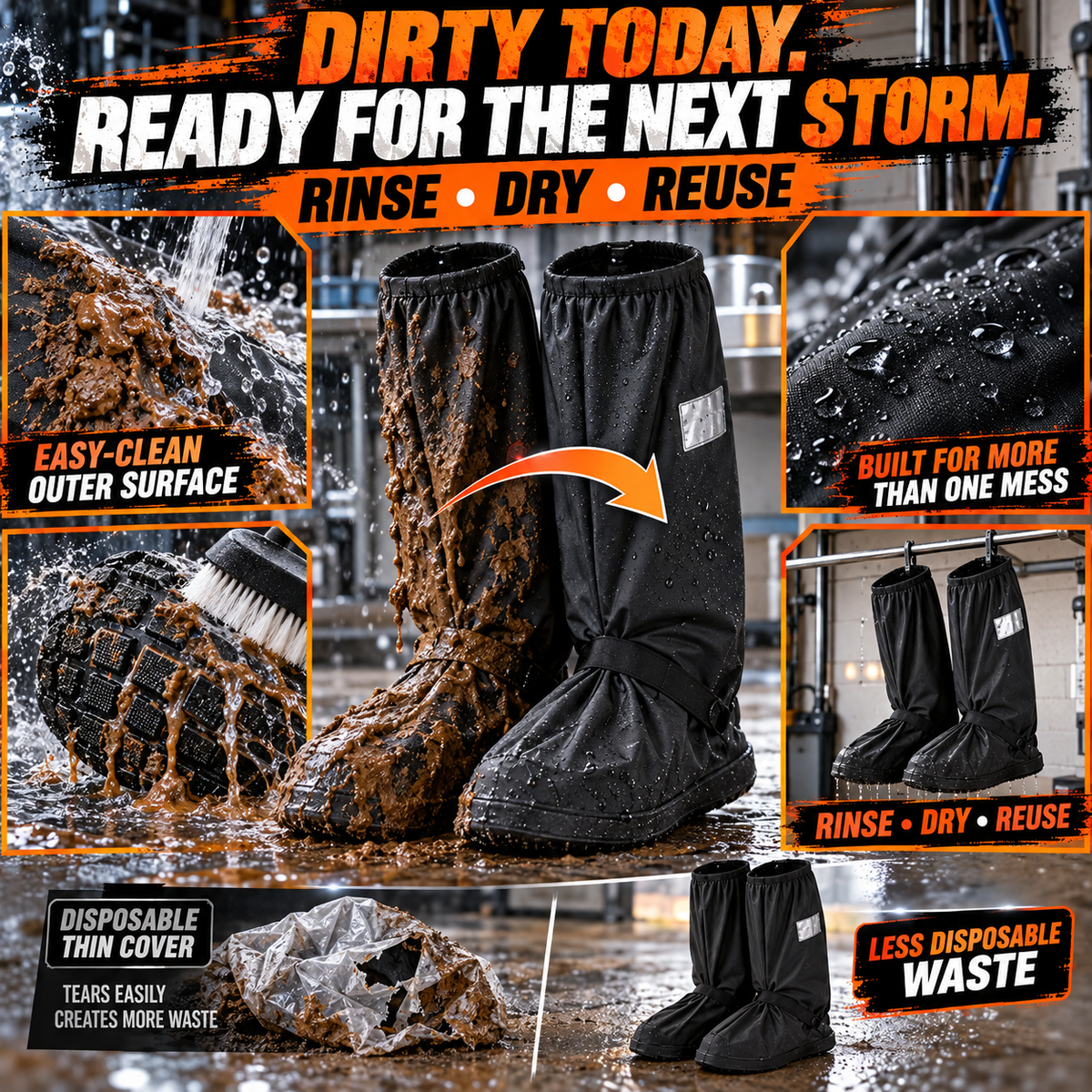 Waterproof Boot Covers 👟 Zip On Before Rain & Mud Ruin Your Favorite Shoes-8RH7