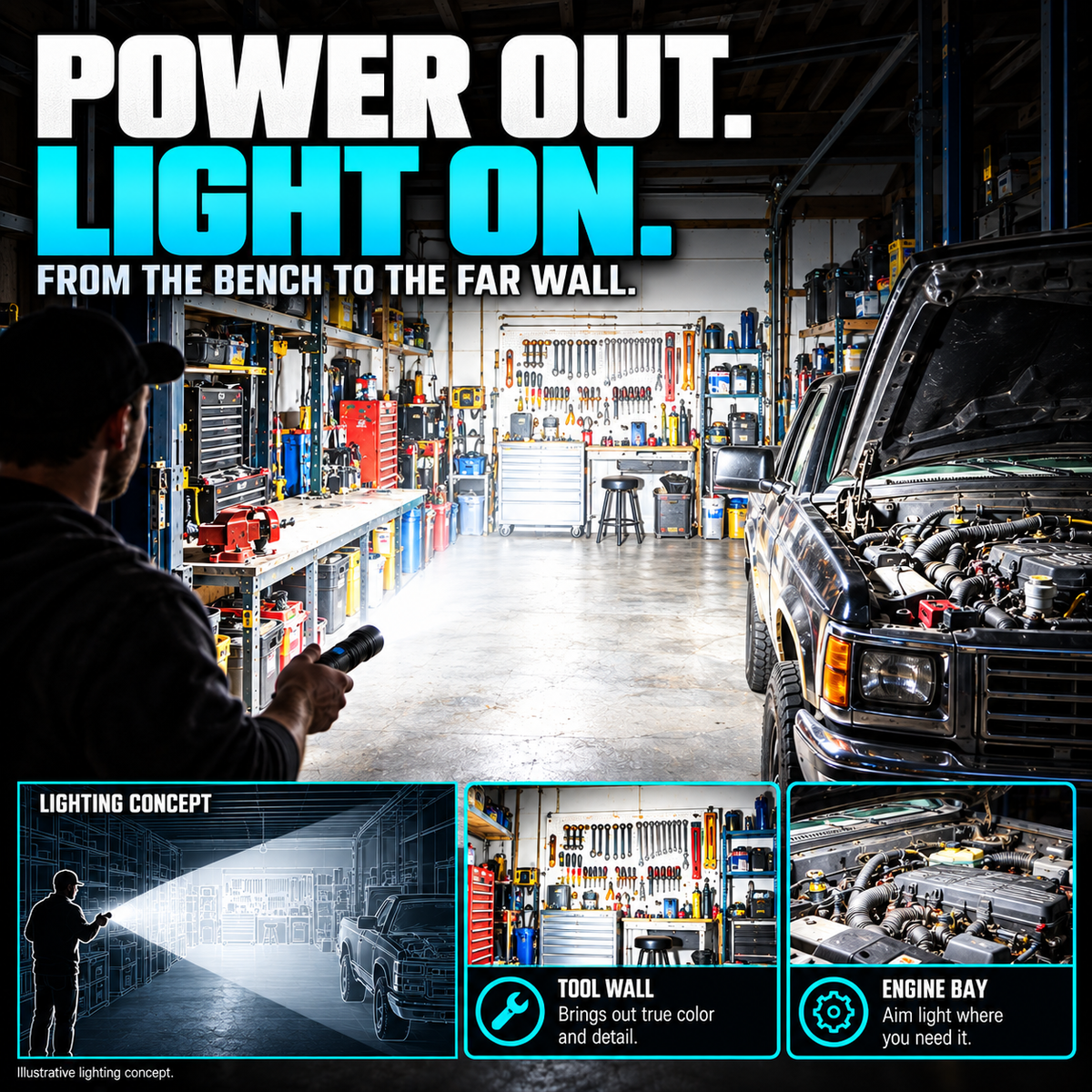 🔦 TacticalBeam Pro Rechargeable Flashlight 🎯 Adjustable Flood & Spot Beam 🌧️ IPX7 Waterproofing for Home, Roadside & Outdoor Use-8RH7