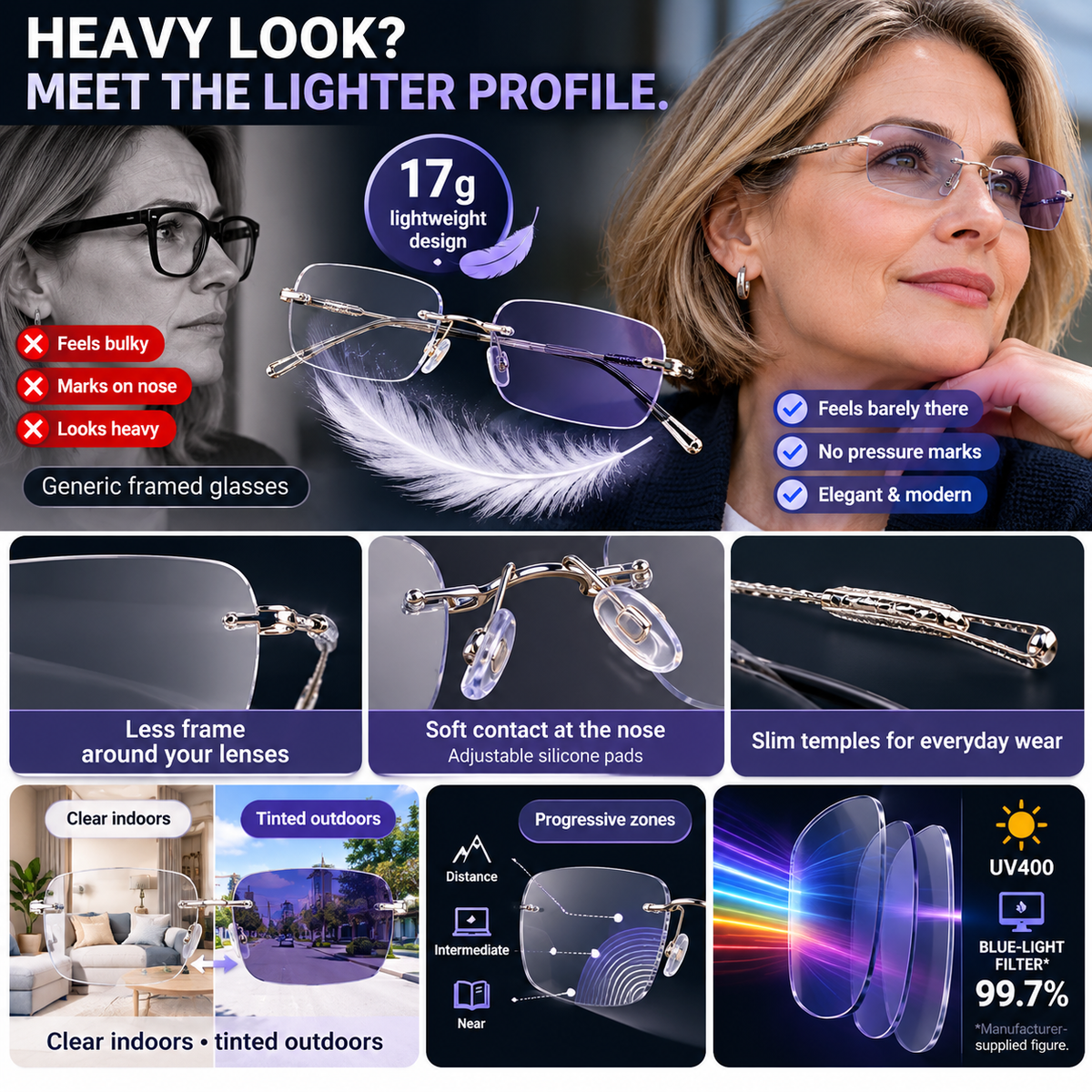 👓 Progressive Photochromic Reading Glasses 🔍 Read Tiny Print ☀️ Tint Automatically Outdoors-8RH7