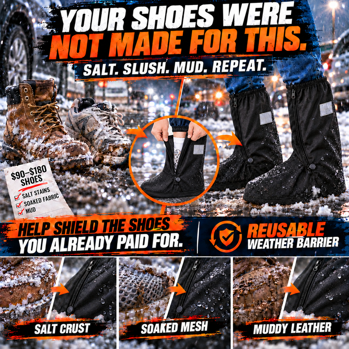 Waterproof Boot Covers 👟 Zip On Before Rain & Mud Ruin Your Favorite Shoes-8RH7