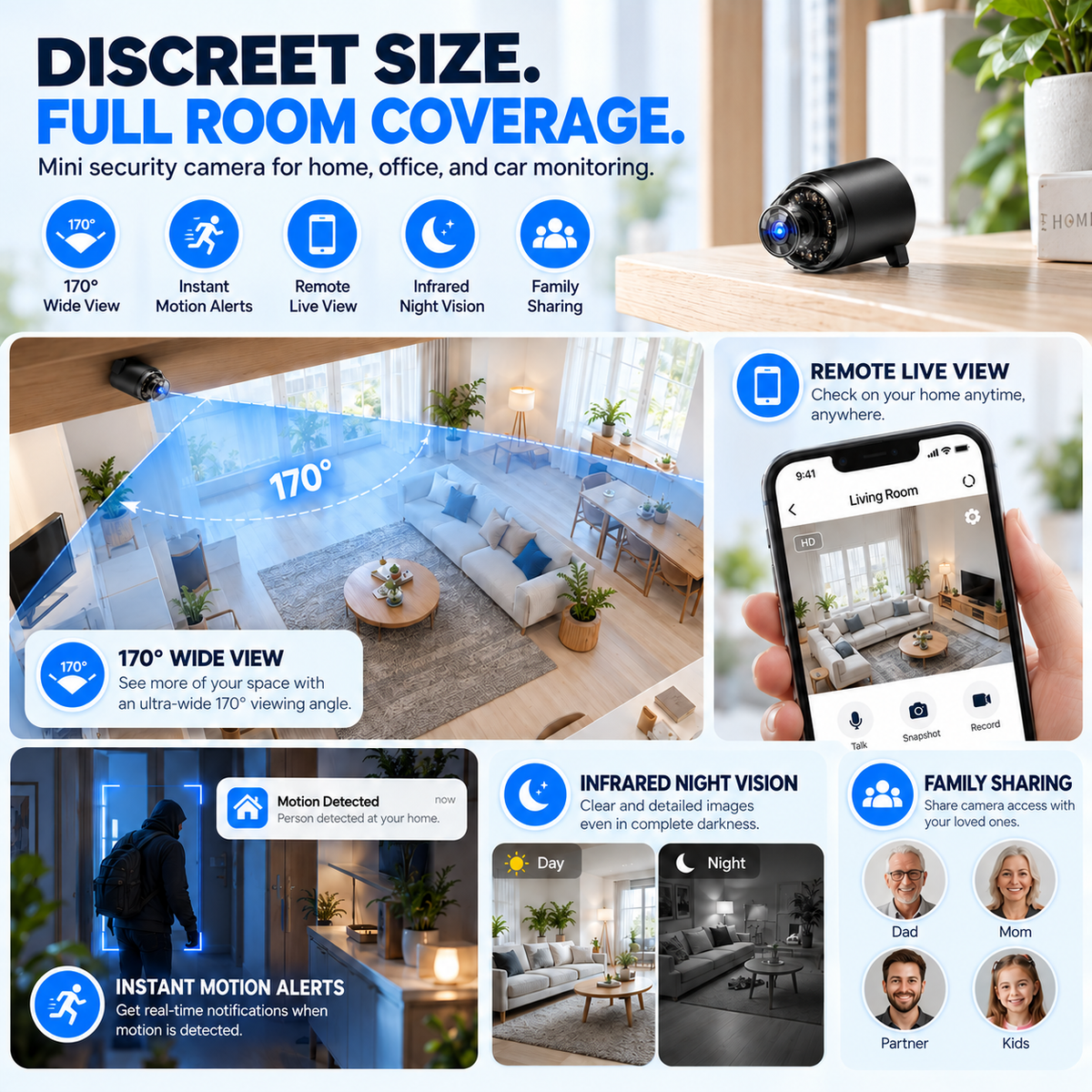 Mini Security Camera – One Tiny Camera. 170° Wide View. Night Vision. Instant Alerts. Total Peace of Mind. 👀🛡️🌙